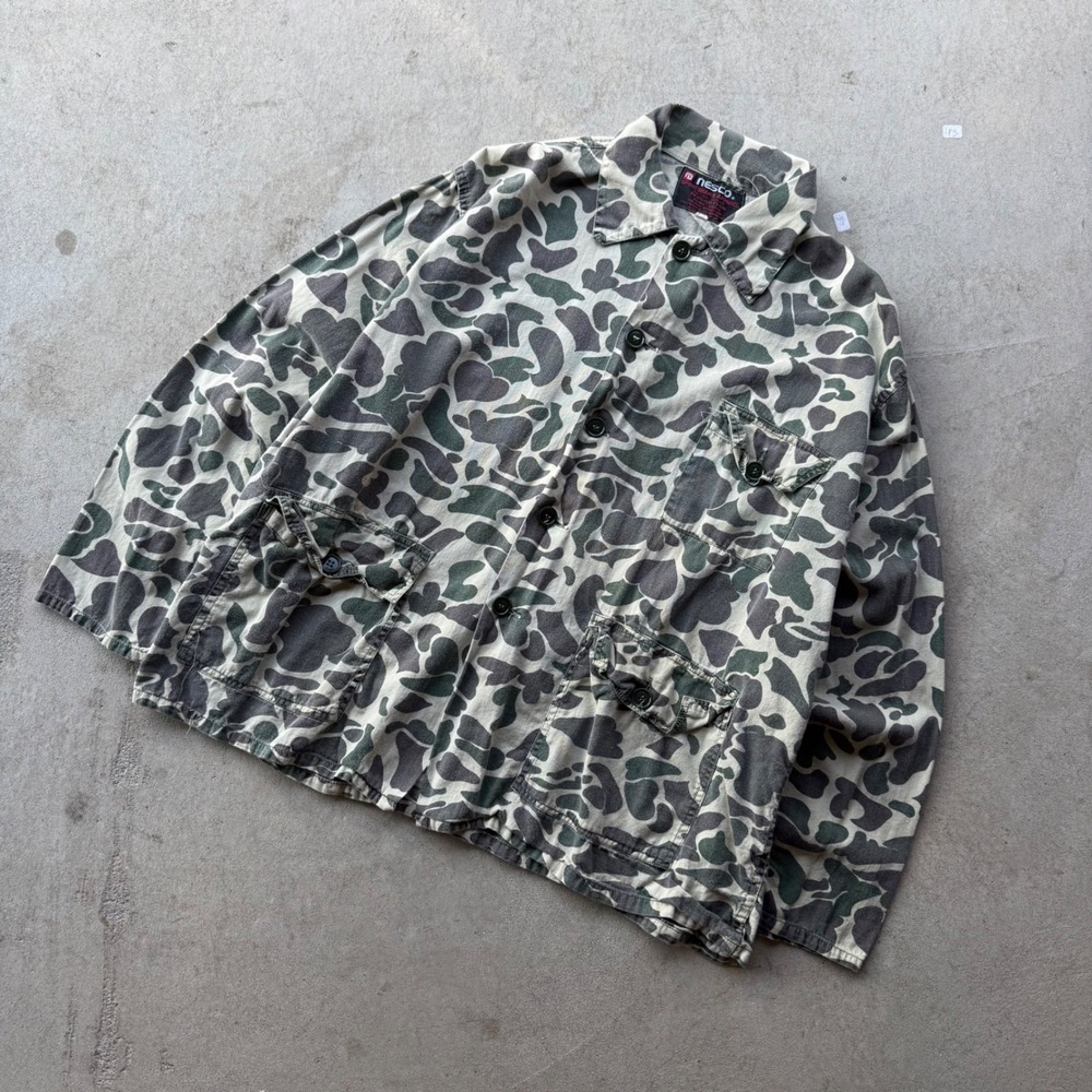 80s Mens Gorpcore Hunting Duck Camo Nesco Button Up Large